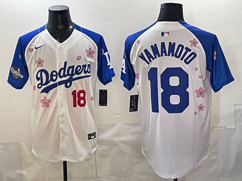 Men Nike 2026 Los Angeles Dodgers #18 Yamamoto White Blue Sakura Edition Game MLB Jersey 12086->los angeles dodgers->MLB Jersey
